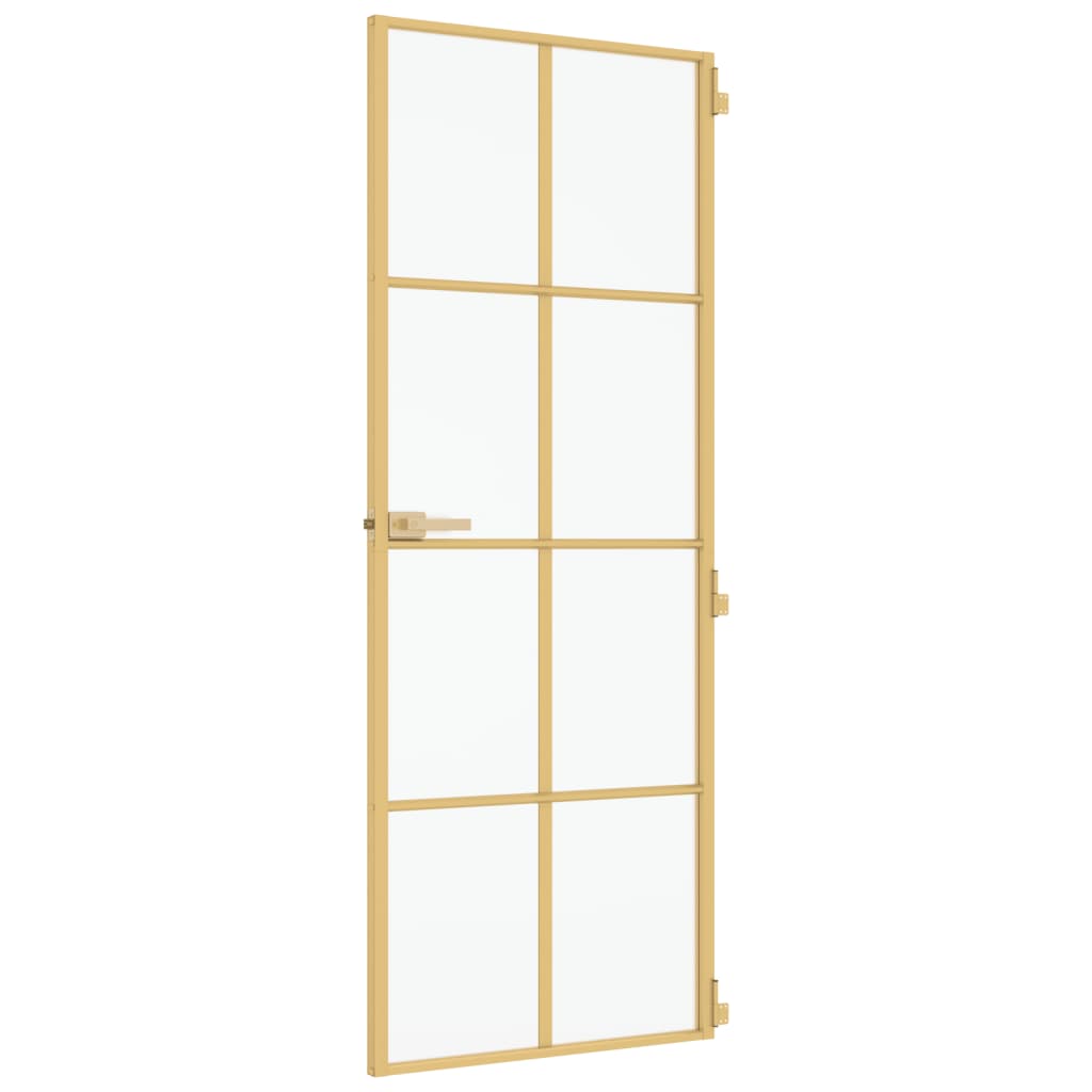 Binnendeur Smal 76X201,5 Cm Gehard Glas En Aluminium Goudkleur