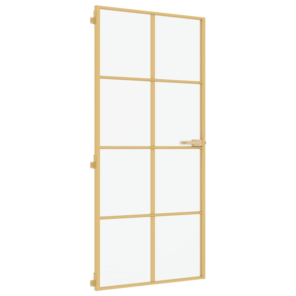 Binnendeur Smal 93X201,5 Cm Gehard Glas En Aluminium Goudkleur