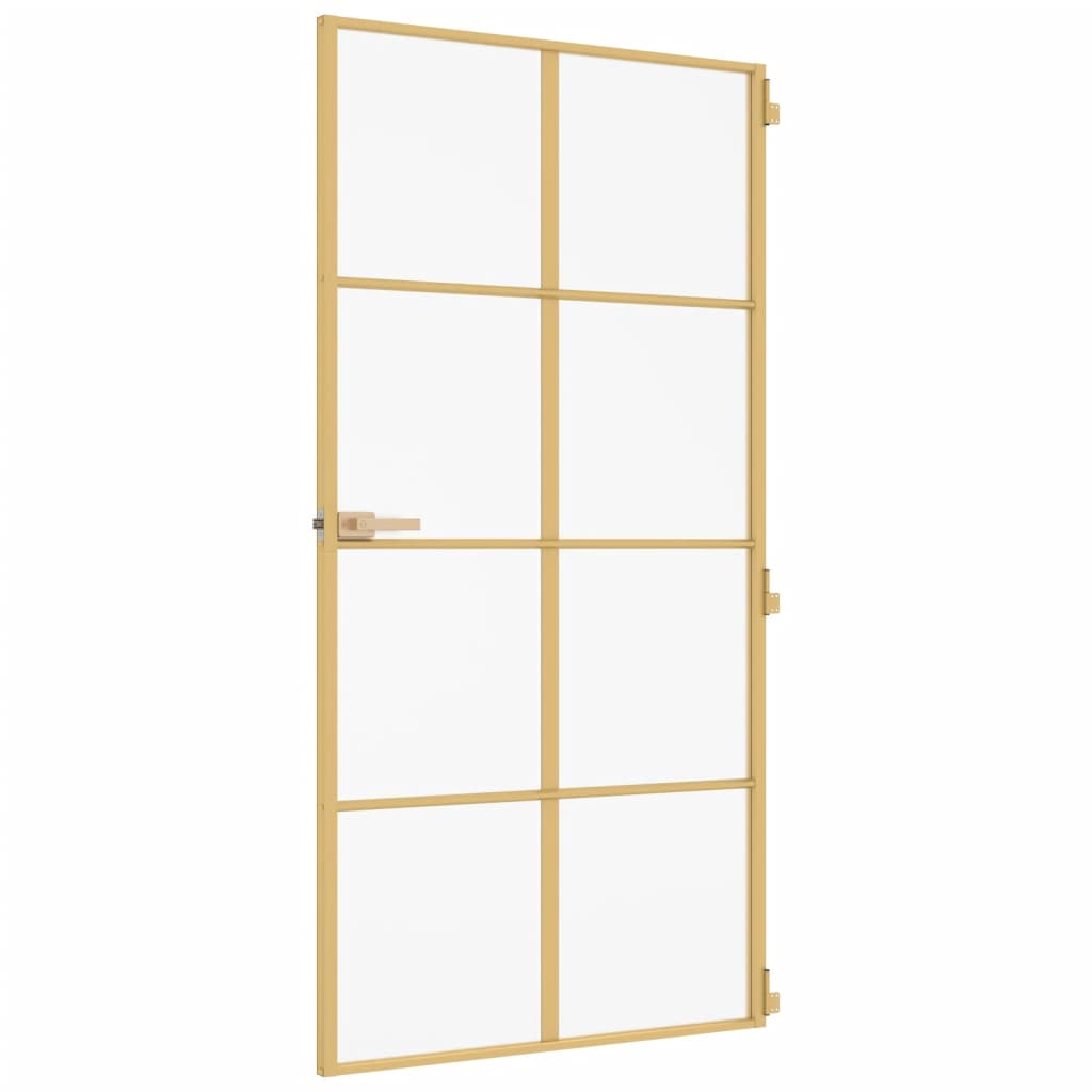 Binnendeur smal 102,5x201,5 cm gehard glas en aluminium goud