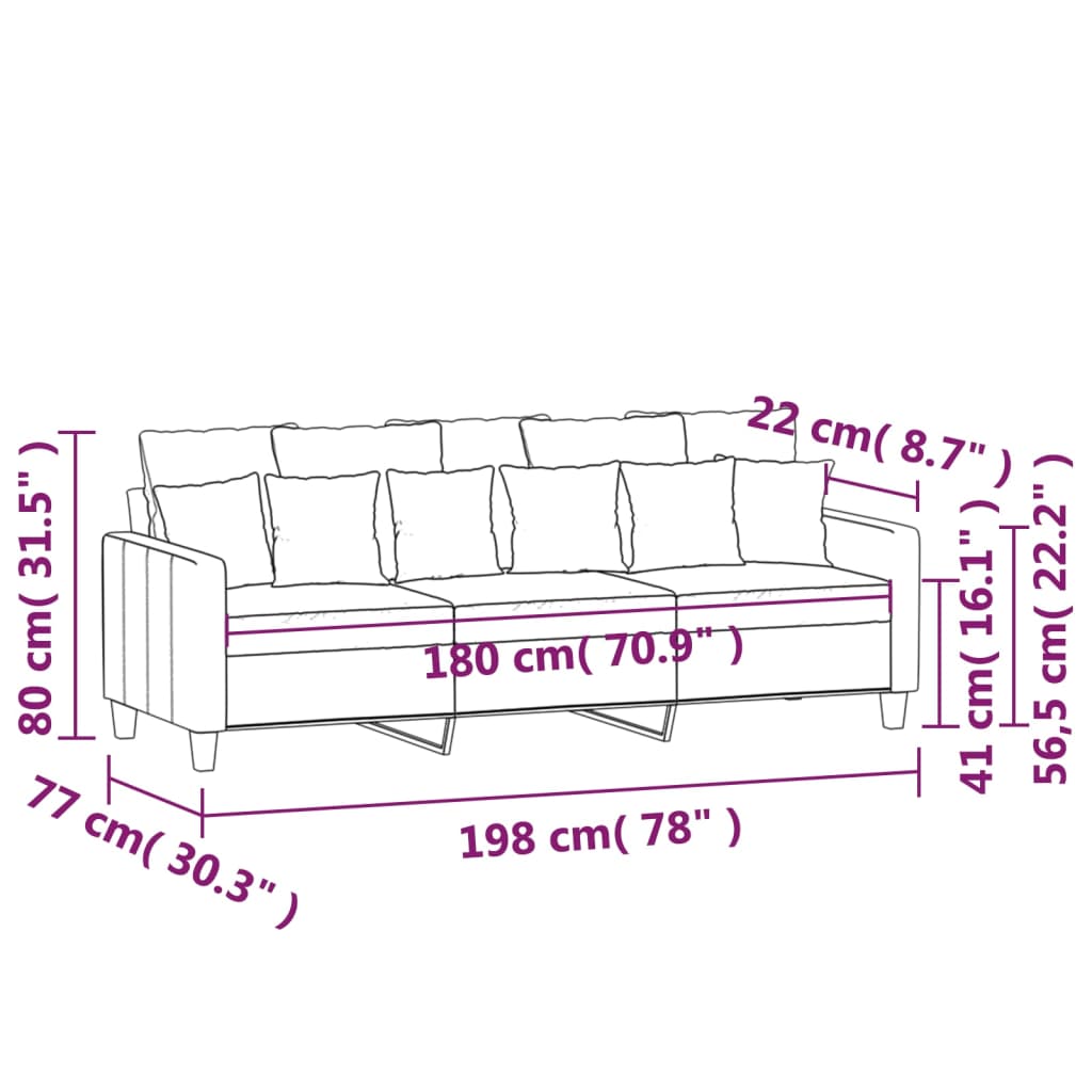 Driezitsbank 180 Cm Stof Donkergrijs