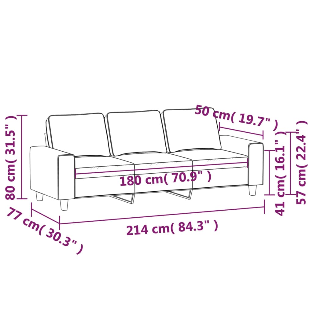 Driezitsbank 180 Cm Stof Donkergrijs