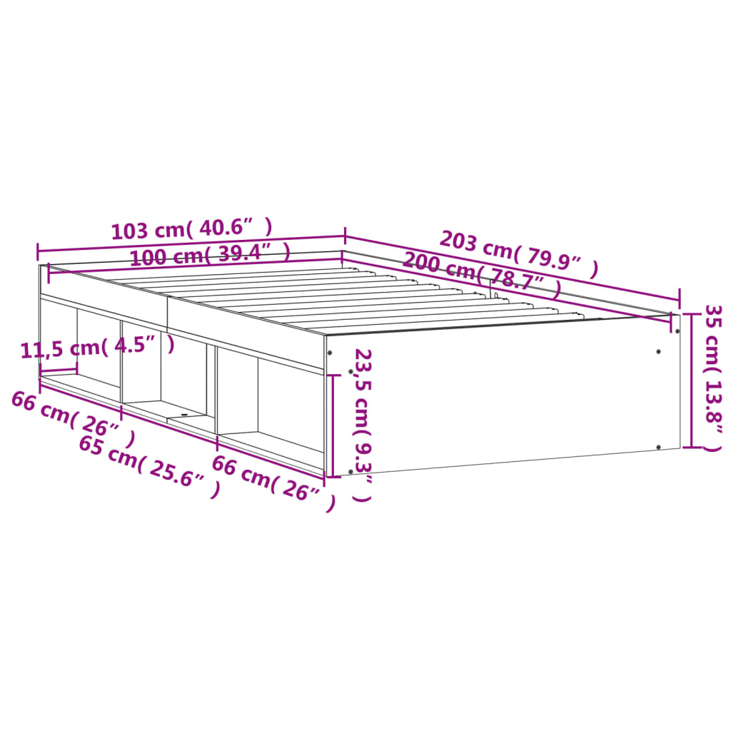 Bedframe Zwart 100X200 Cm 100 x 200 cm