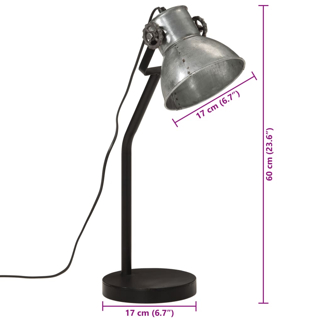 Bureaulamp 25 W E27 17x17x60 cm vintage zilverkleurig