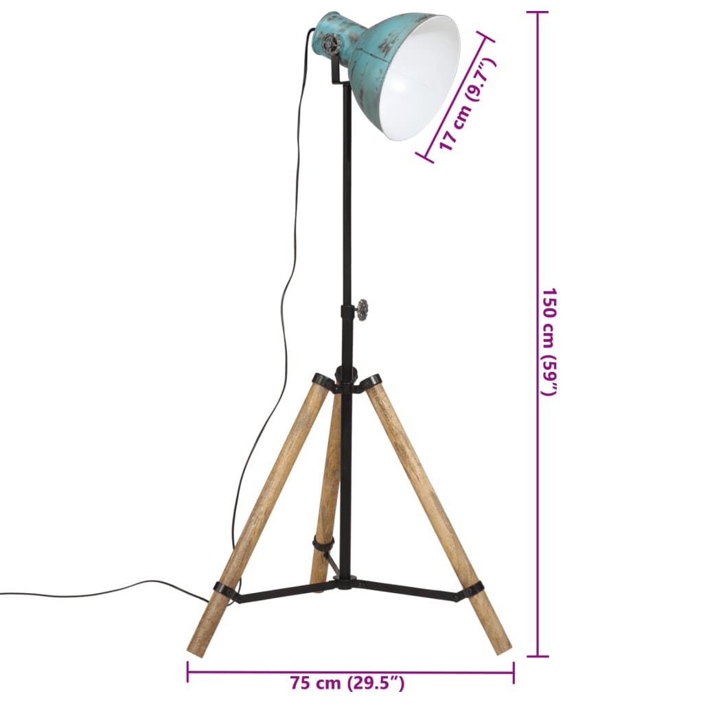 Vloerlamp 25 W E27 75x75x90-150 cm verweerd blauw