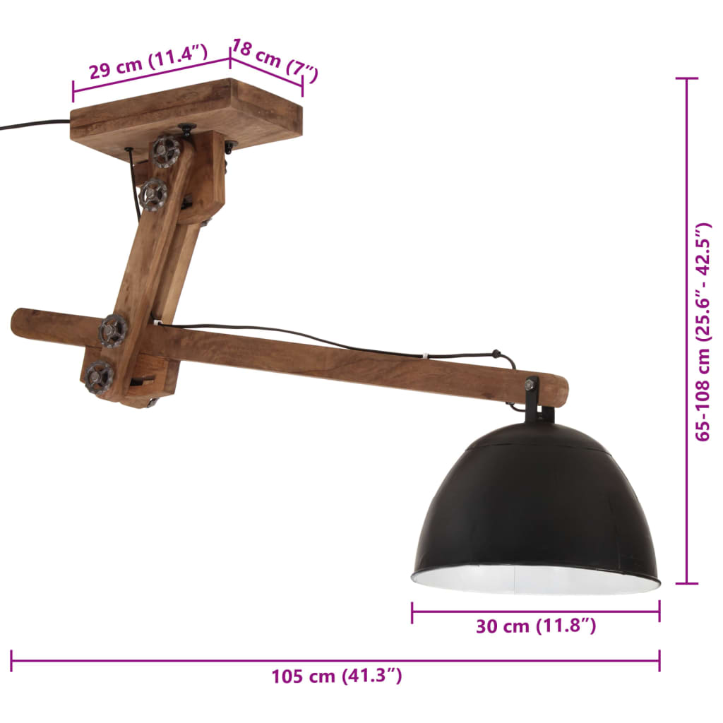 Plafondlamp 25 W E27 105x30x65-108 cm zwart