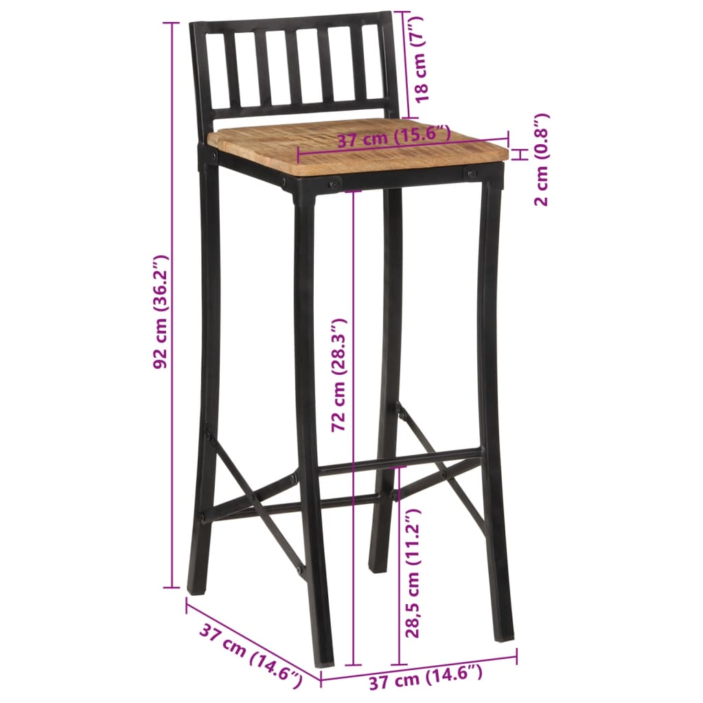 Barstoelen 2 st massief ruw mangohout