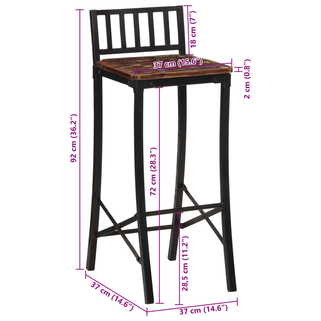 Barstoelen 2 st massief gerecycled hout