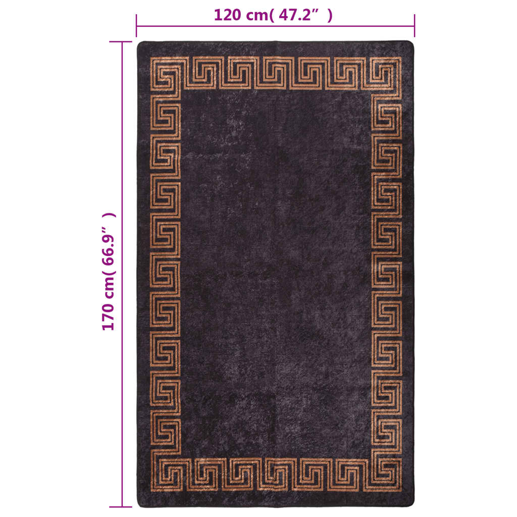 Vloerkleed Wasbaar Anti-Slip 120X170 Cm Zwart En Goudkleurig 120 x 170 cm