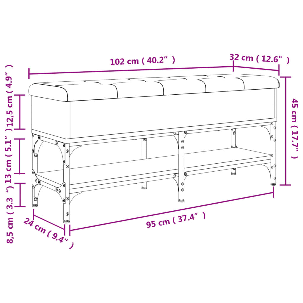 Schoenenbank 102x32x45 cm bewerkt hout sonoma eikenkleurig