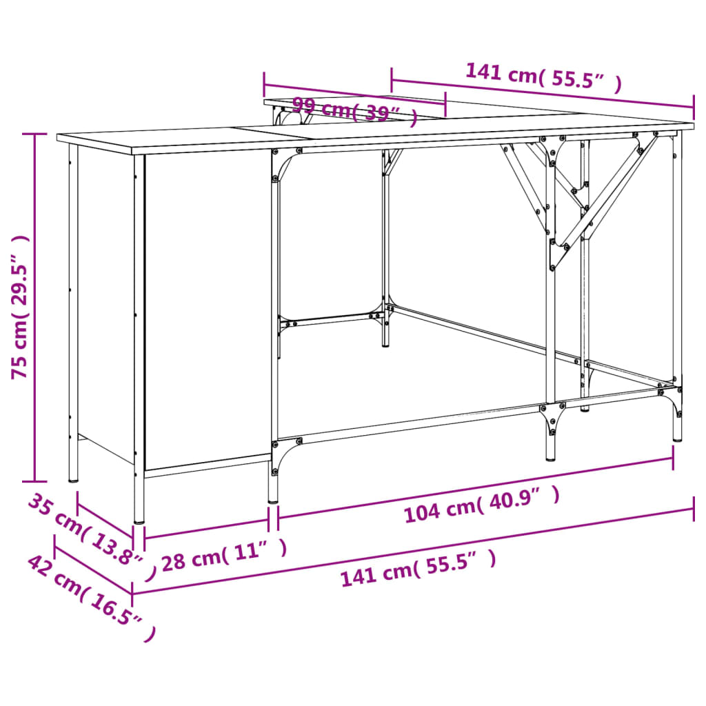 Bureau 141X141X75 Cm Bewerkt Hout Zwart