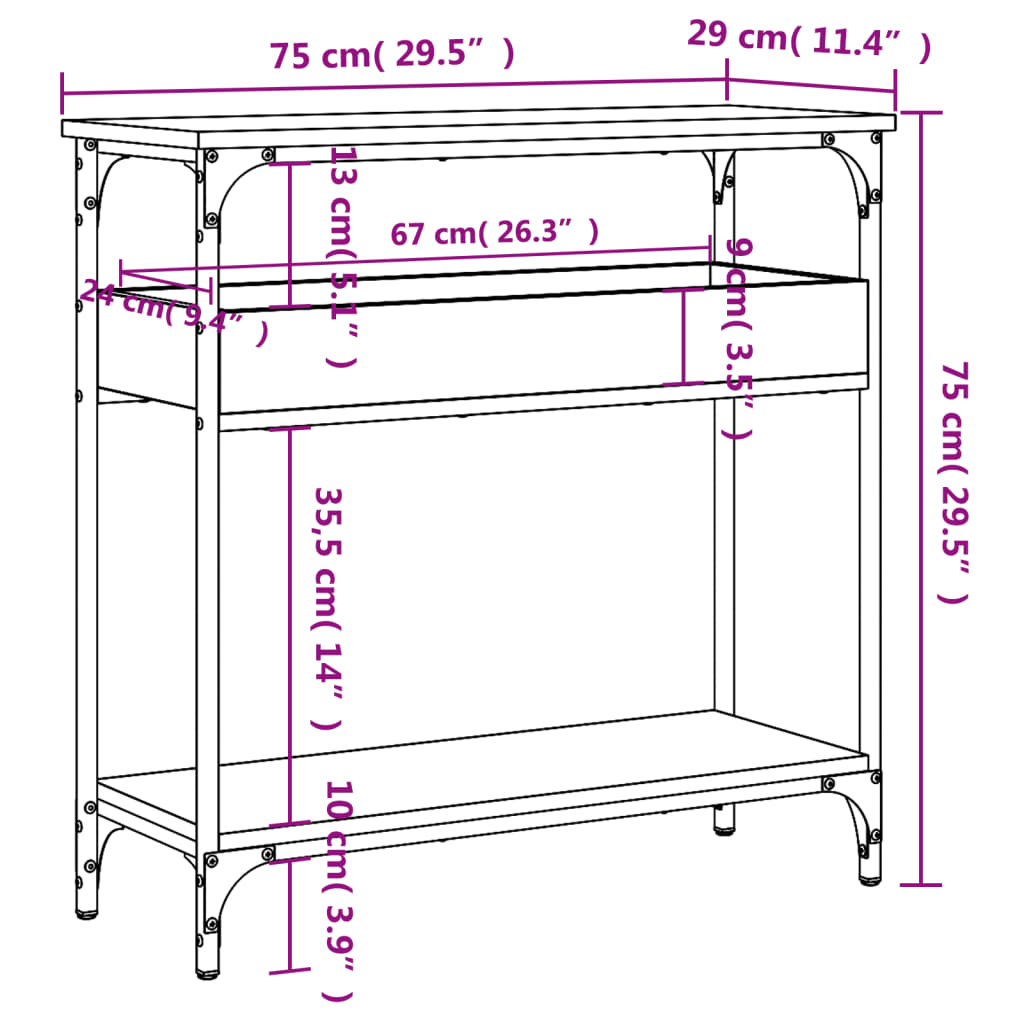 Wandtafel met schap 75x29x75 cm bewerkt hout zwart