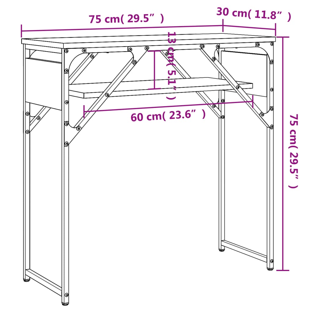 Wandtafel met schap 75x30x75 cm bewerkt hout bruin eikenkleur