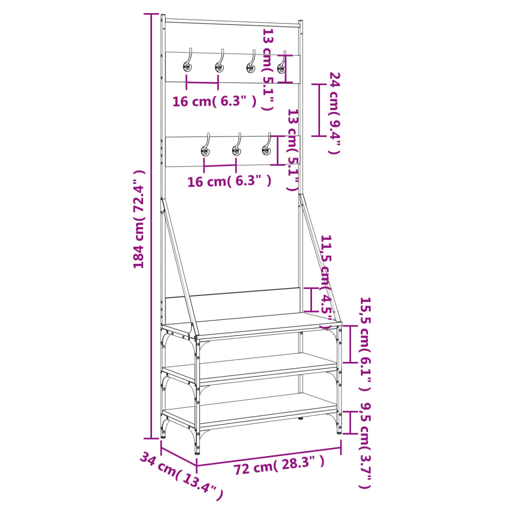 Kledingrek Met Schoenenrek 72X34X184 Cm Zwart 72 x 34 x 184 cm