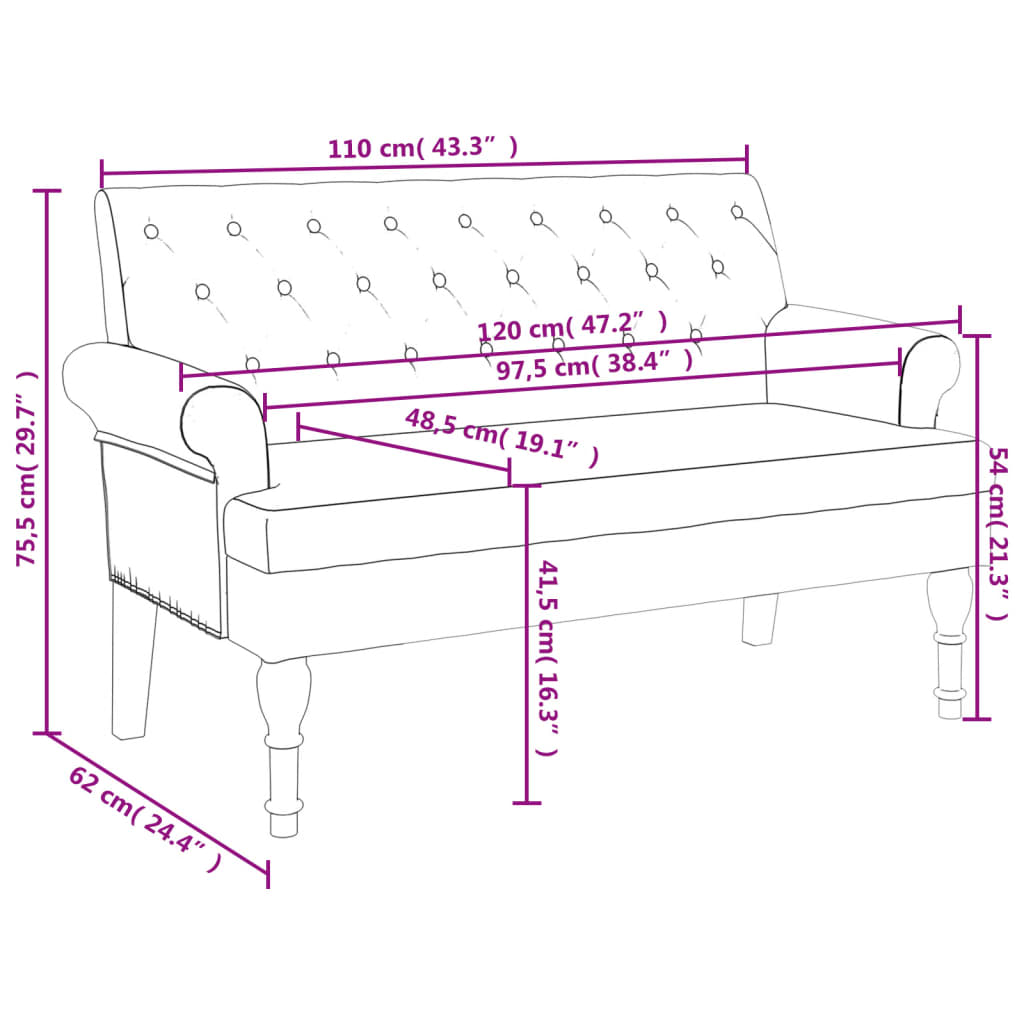 Bankje met rugleuning 120x62x75,5 cm stof lichtgrijs