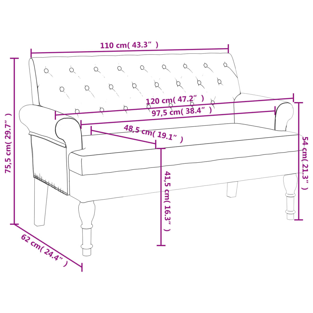 Bankje met rugleuning 120x62x75,5 cm stof zwart