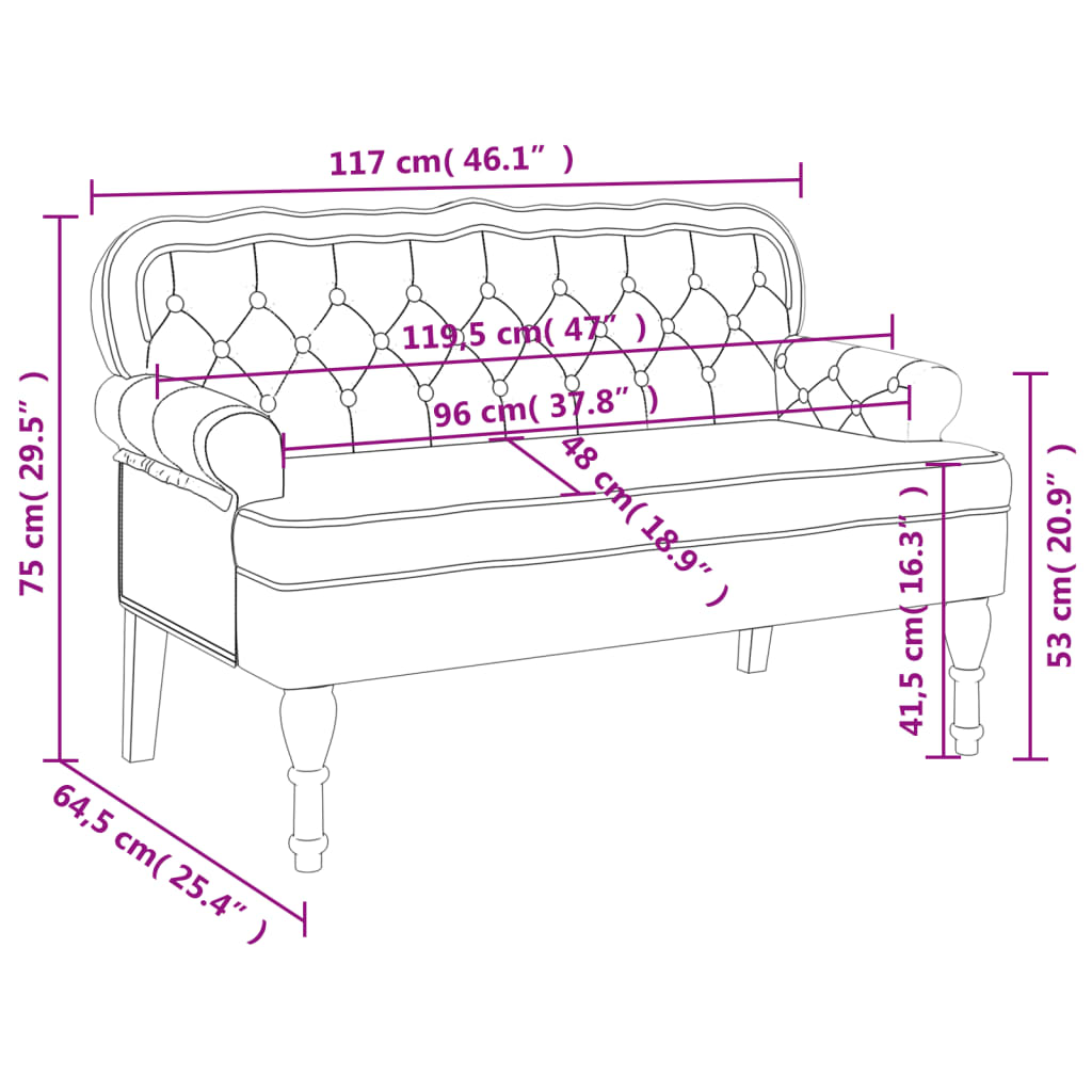 Bankje met rugleuning 119,5x64,5x75 cm fluweel lichtgrijs