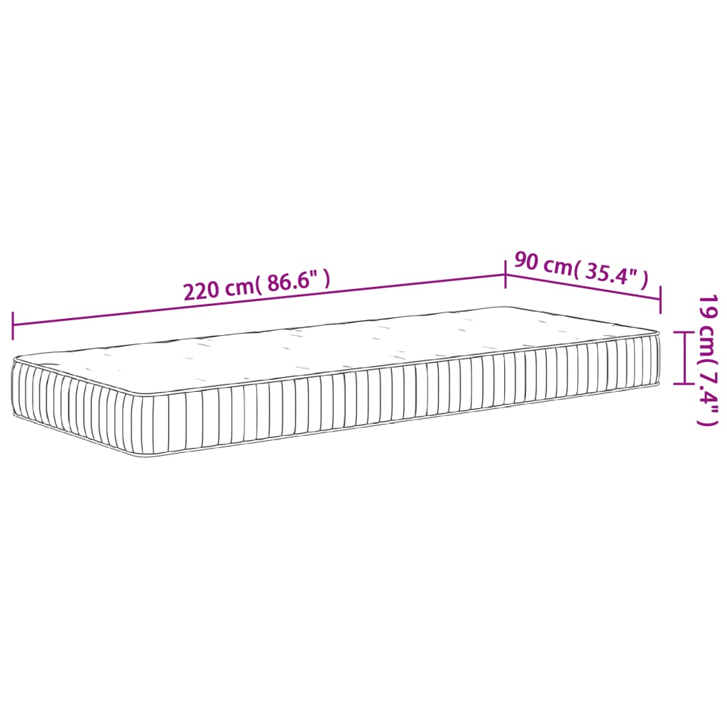 Pocketveringmatras Middelhard 90 x 220 cm