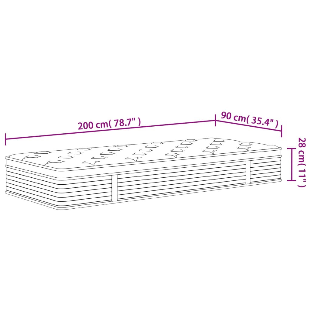 Pocketveringmatras Middelhard-Plus 90 x 200 cm