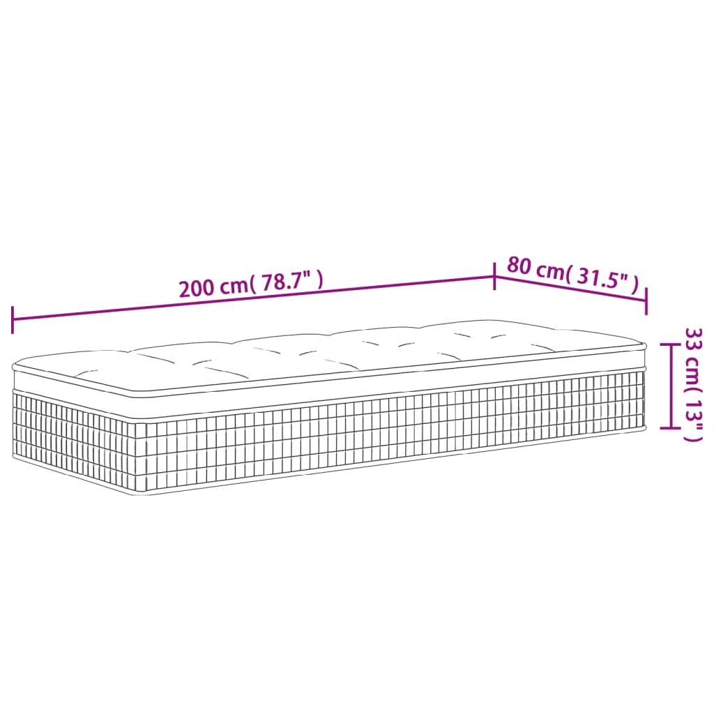 Pocketveringmatras Middelhard-Hard 80 x 200 cm