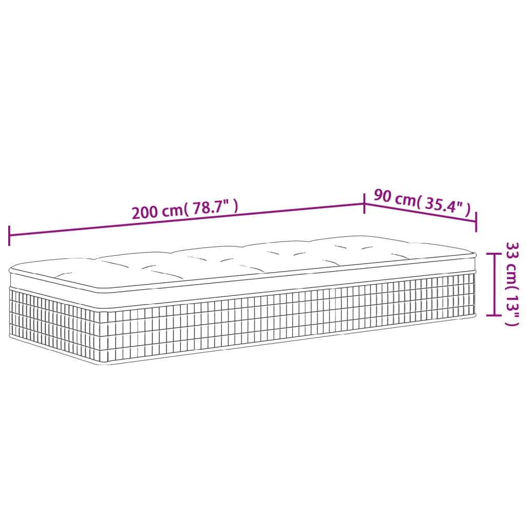 Pocketveringmatras Middelhard-Hard 90 x 200 cm