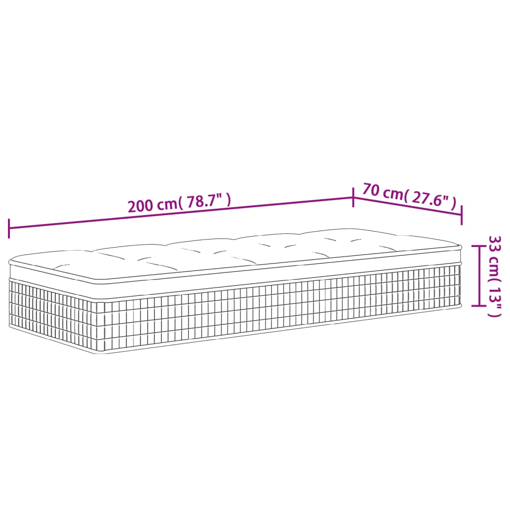 Pocketveringmatras Middelhard-Hard 70 x 200 cm