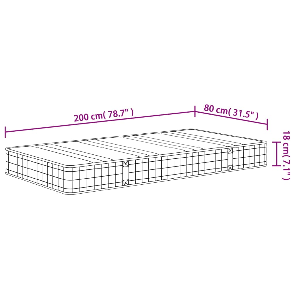 Binnenveringmatras Middelhard 80 x 200 cm