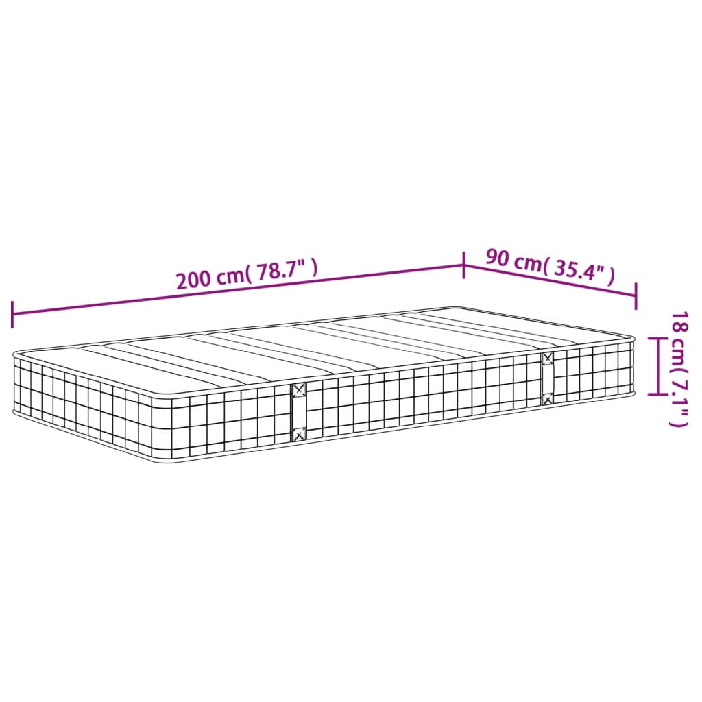 Binnenveringmatras Middelhard 90 x 200 cm