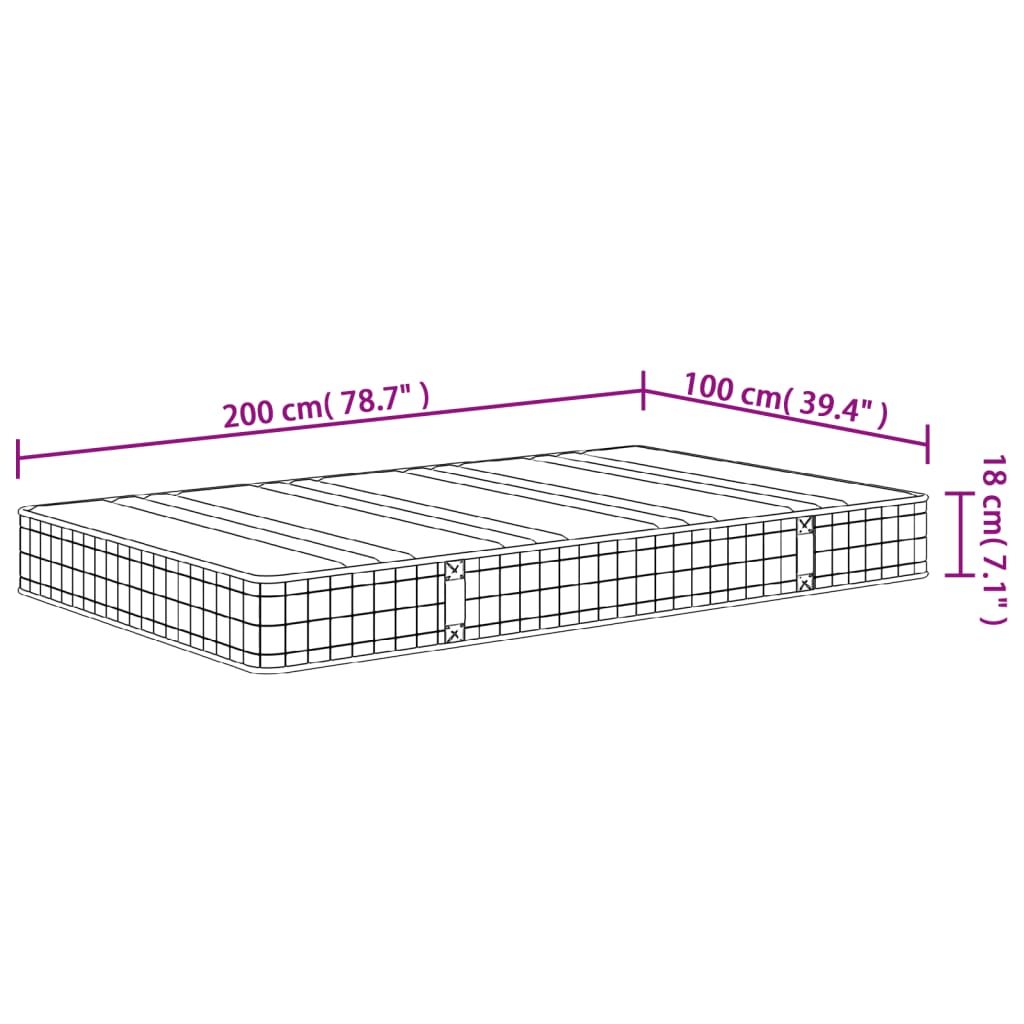 Binnenveringmatras Middelhard 100 x 200 cm