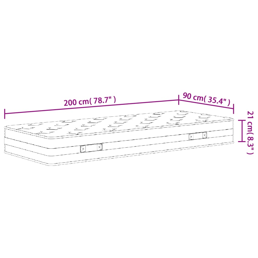 Binnenveringmatras Middelhard 90 x 200 cm