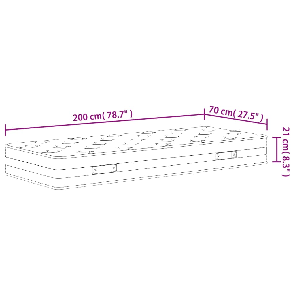 Binnenveringmatras middelhard 70x200 cm