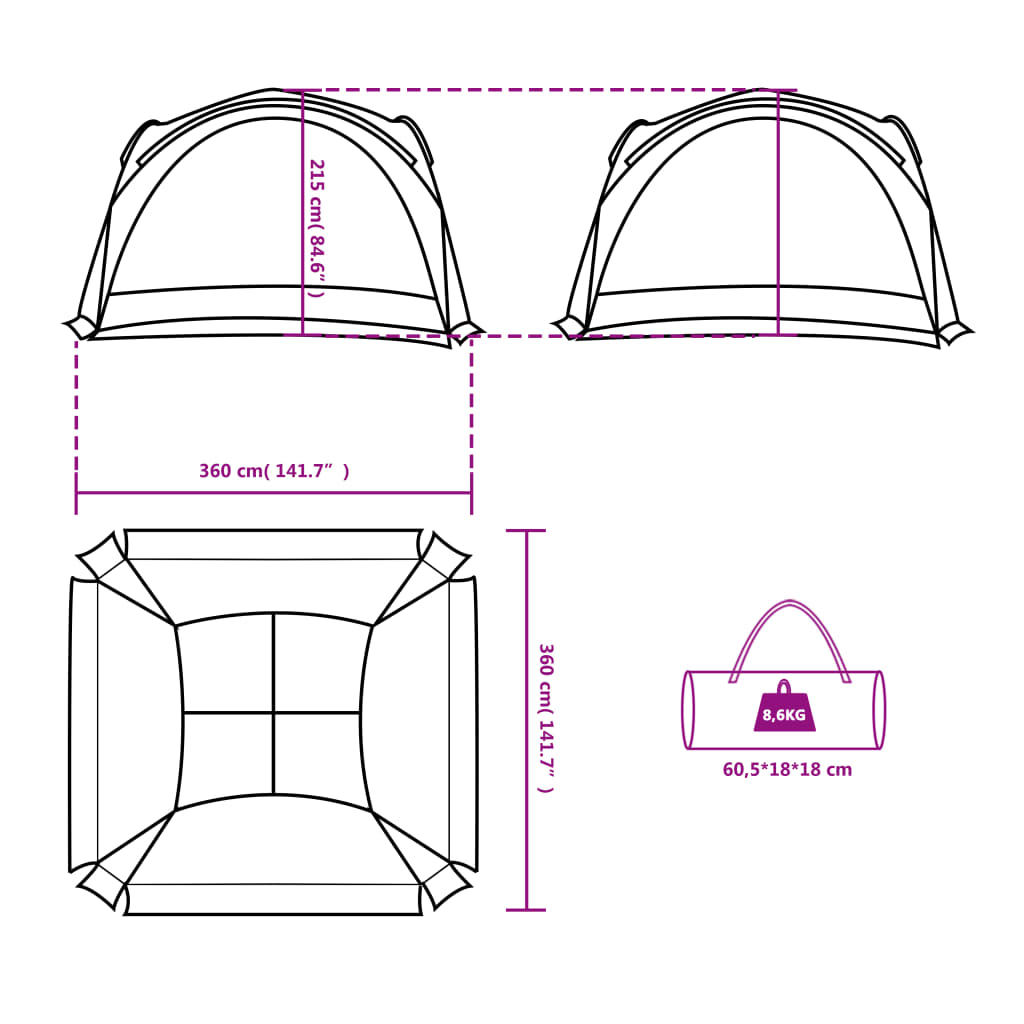 Partytent 360X360X25 Cm 85T Taft Blauw