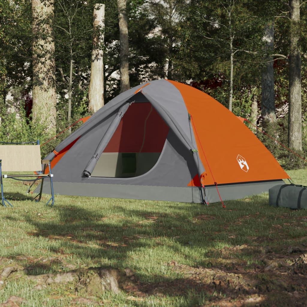 Tent 6-Persoons 348X340X190 Cm 190T Taft Grijs En Oranje