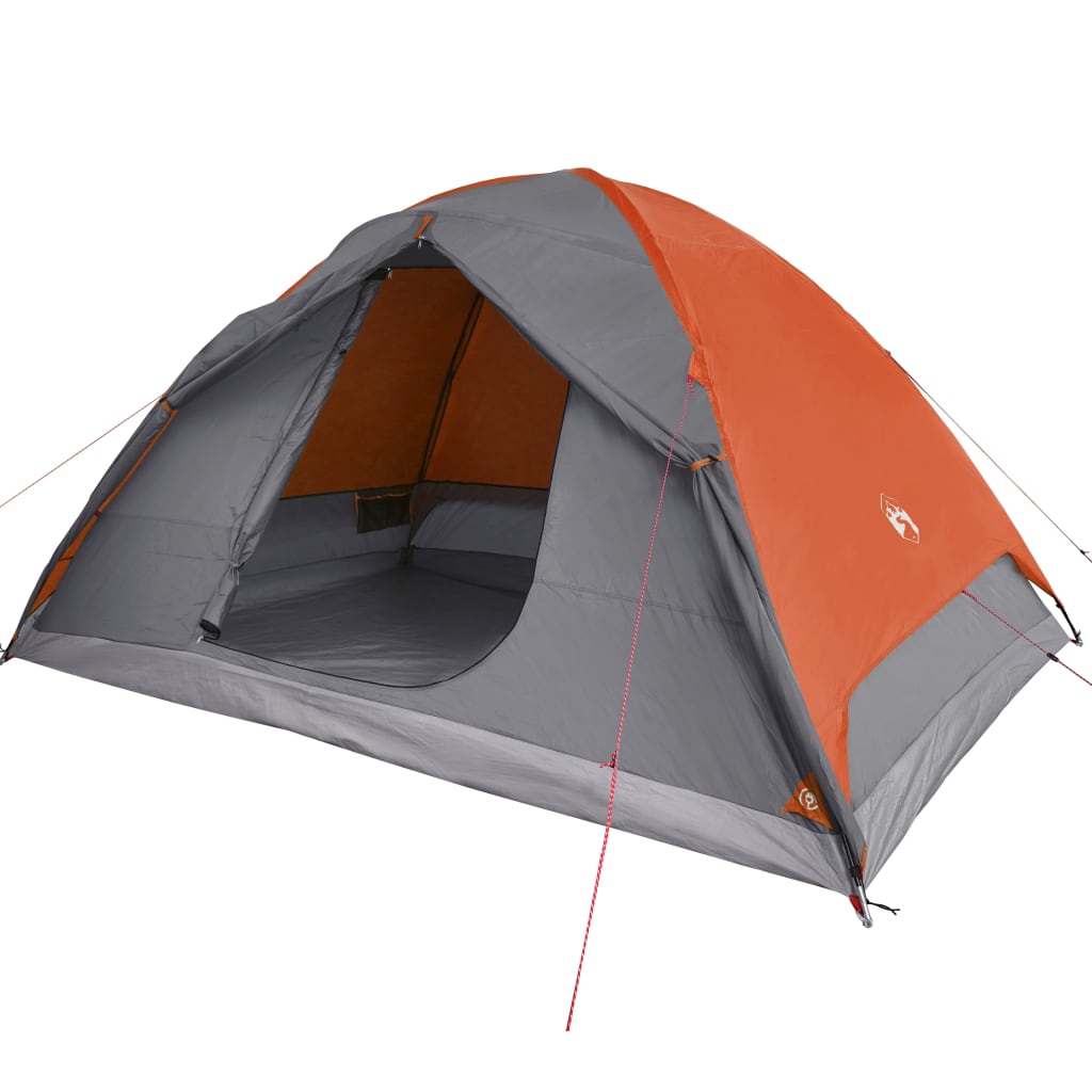 Tent 6-Persoons 348X340X190 Cm 190T Taft Grijs En Oranje