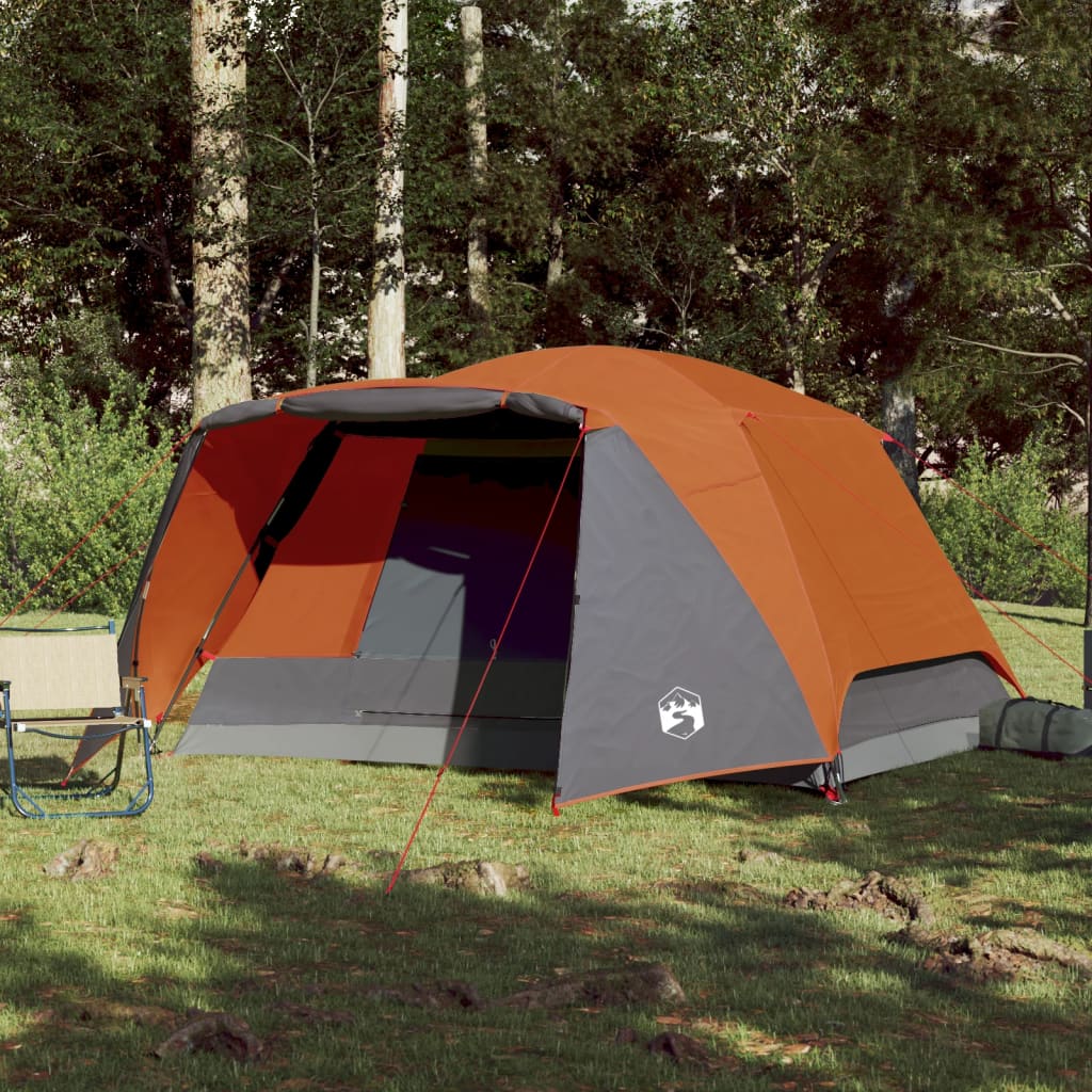 Tent 6-Persoons 412X370X190 Cm 190T Taft Grijs En Oranje