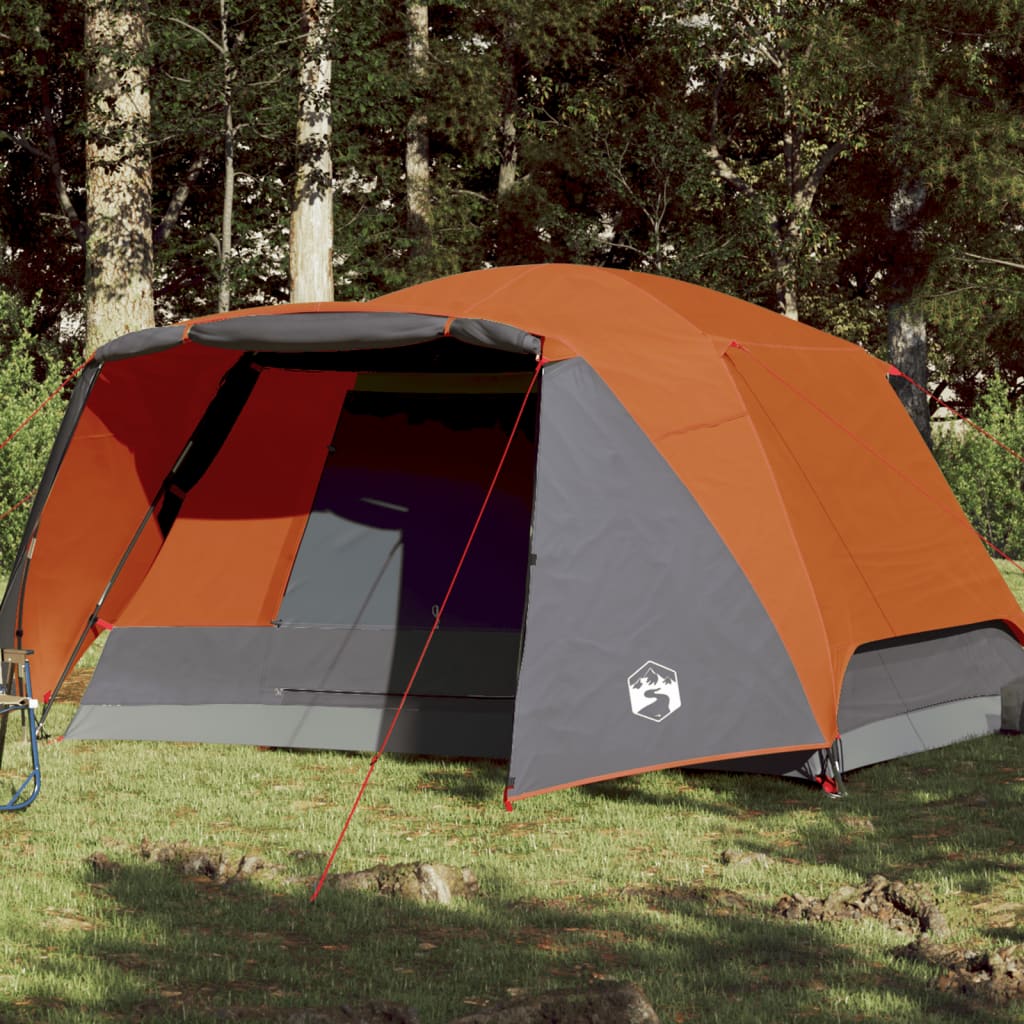 Tent 6-Persoons 412X370X190 Cm 190T Taft Grijs En Oranje