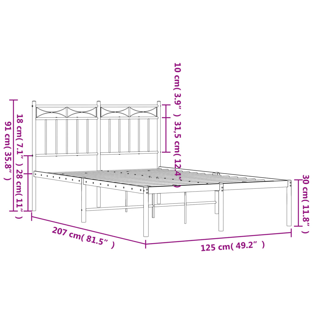 Bedframe Met Hoofdbord Metaal Zwart 120X200 Cm