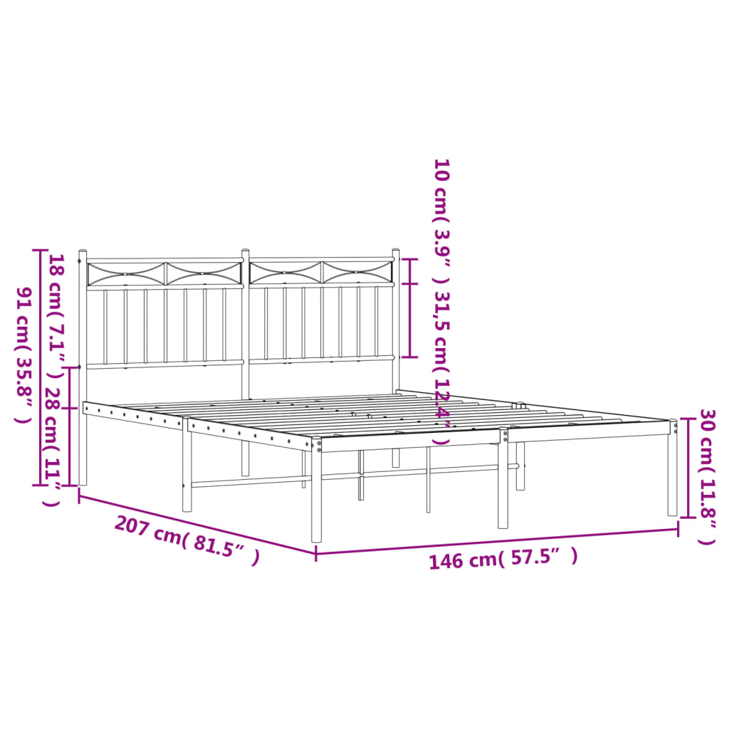 Bedframe Met Hoofdbord Metaal Zwart 140X200 Cm