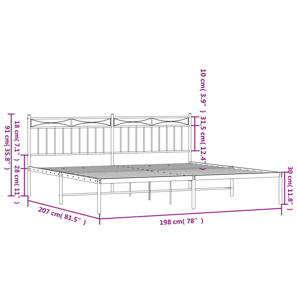 Bedframe Met Hoofdbord Metaal Zwart 193X203 Cm