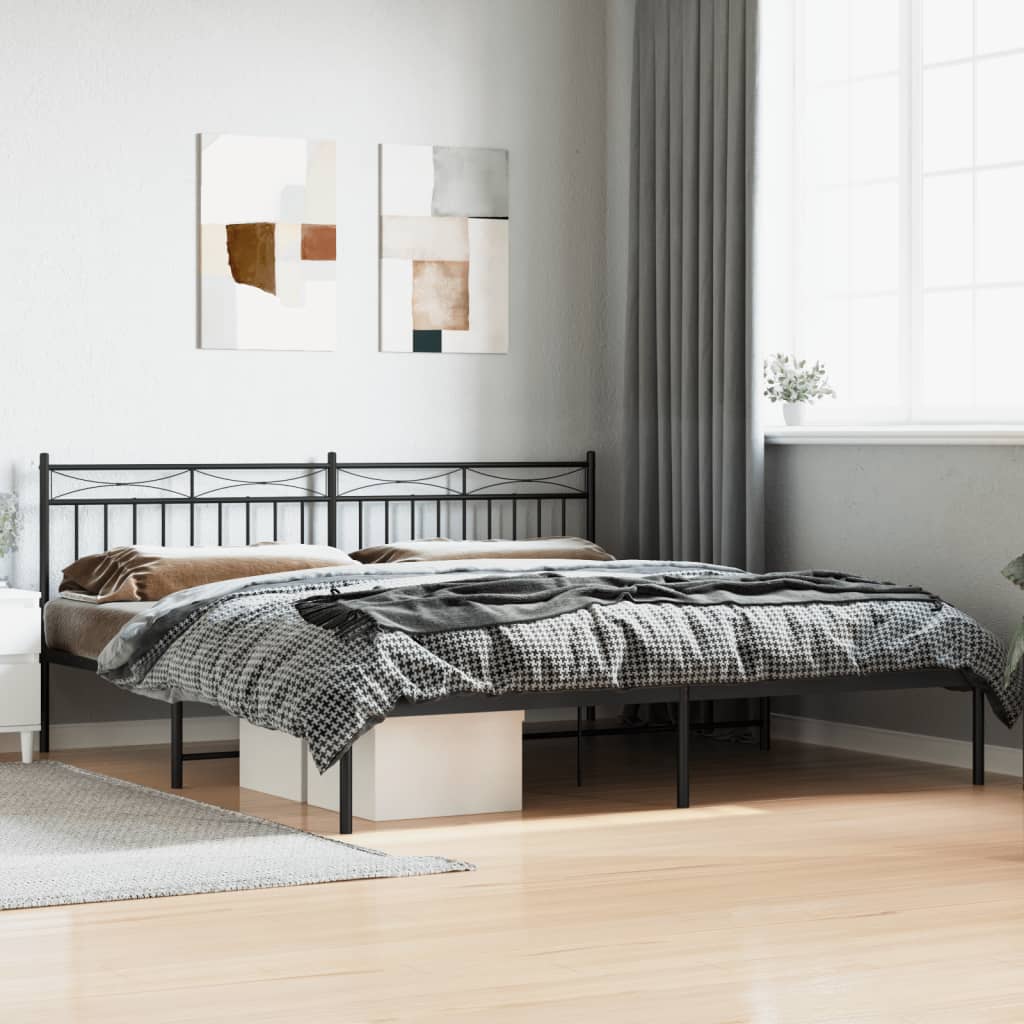 Bedframe Met Hoofdbord Metaal Zwart 193X203 Cm