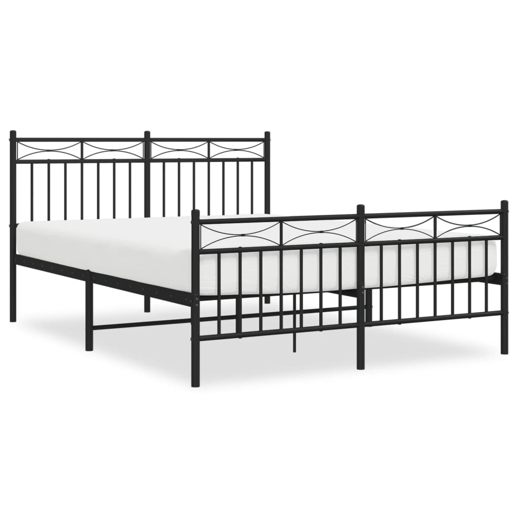 Bedframe Met Hoofd- En Voeteneinde Metaal Zwart 135X190 Cm met hoofdbord & voetbord