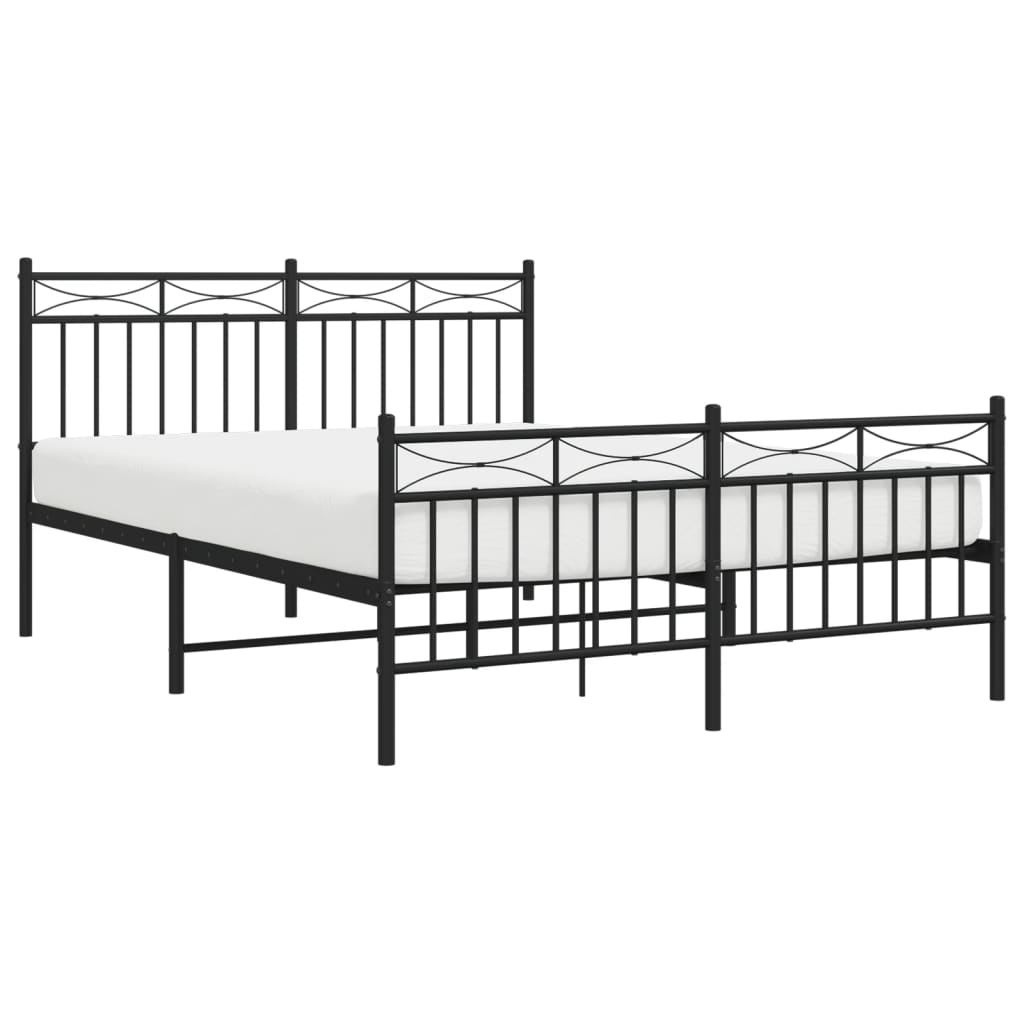 Bedframe Met Hoofd- En Voeteneinde Metaal Zwart 135X190 Cm met hoofdbord & voetbord