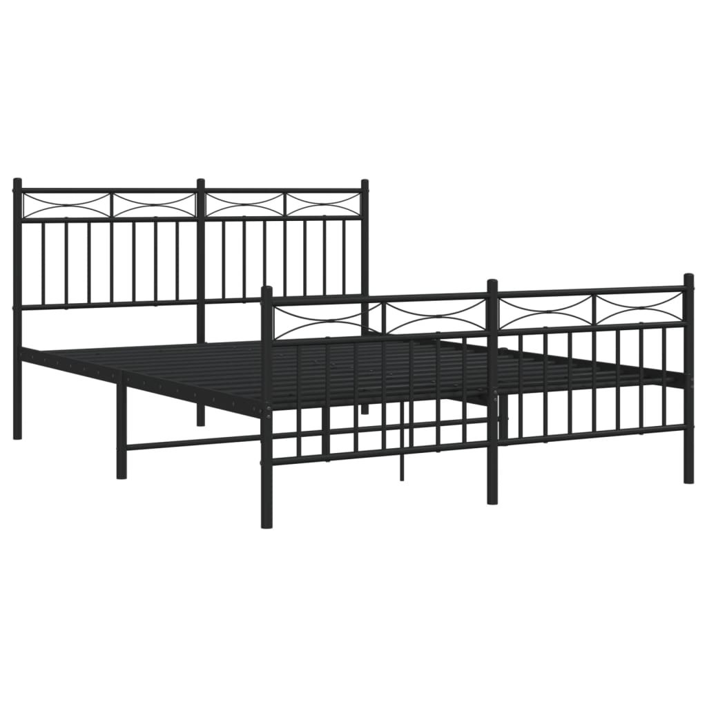 Bedframe Met Hoofd- En Voeteneinde Metaal Zwart 135X190 Cm met hoofdbord & voetbord