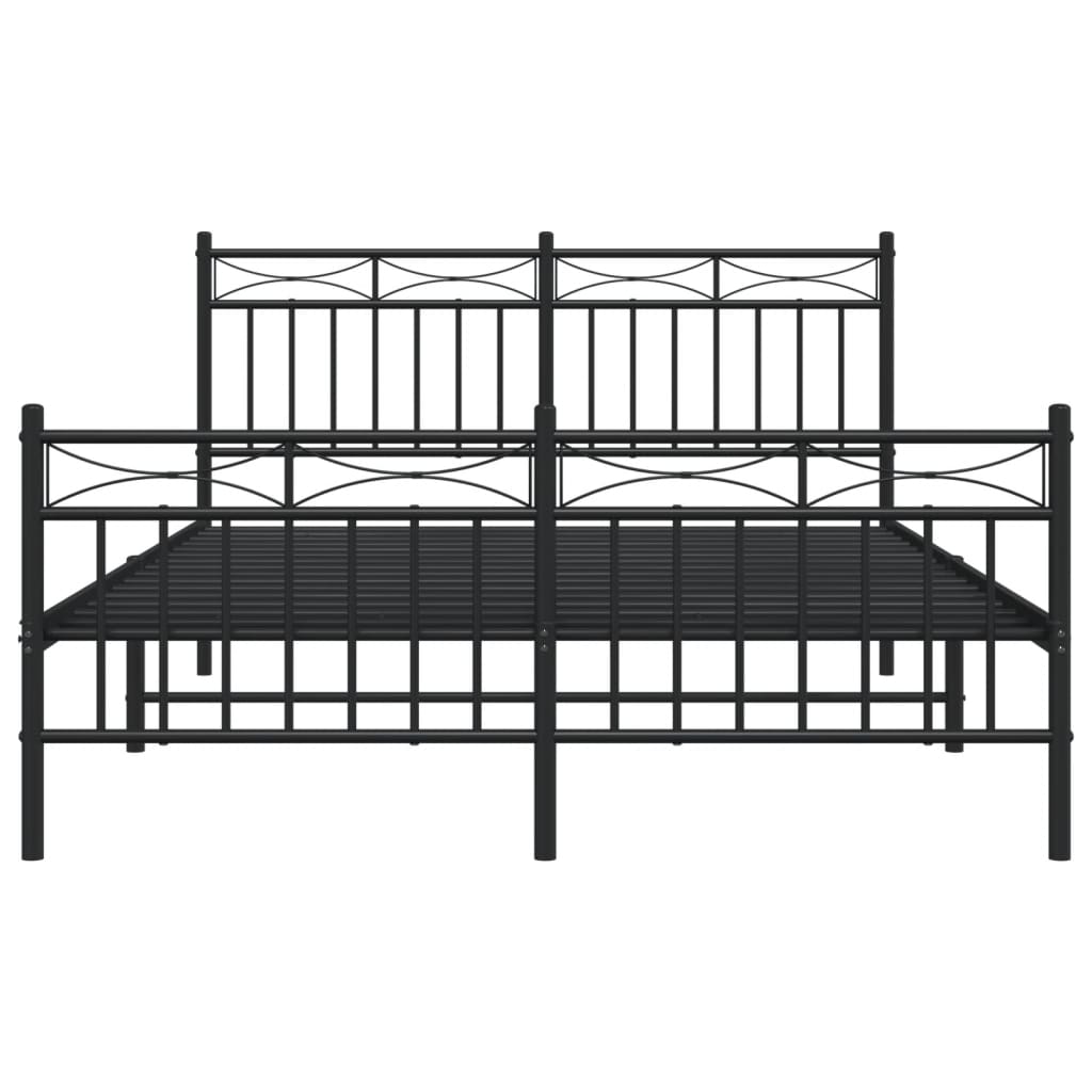 Bedframe Met Hoofd- En Voeteneinde Metaal Zwart 135X190 Cm met hoofdbord & voetbord