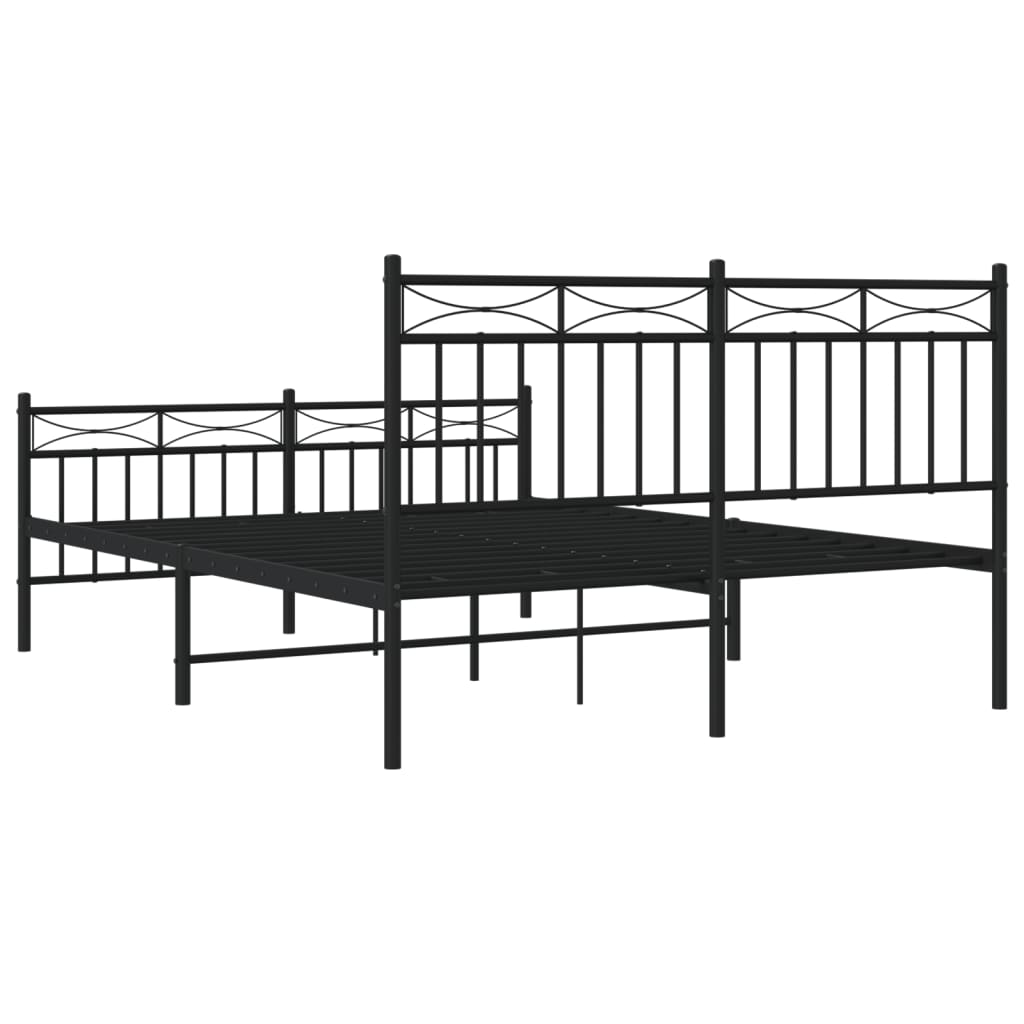 Bedframe Met Hoofd- En Voeteneinde Metaal Zwart 135X190 Cm met hoofdbord & voetbord