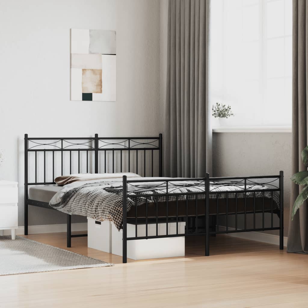 Bedframe Met Hoofd- En Voeteneinde Metaal Zwart 135X190 Cm met hoofdbord & voetbord