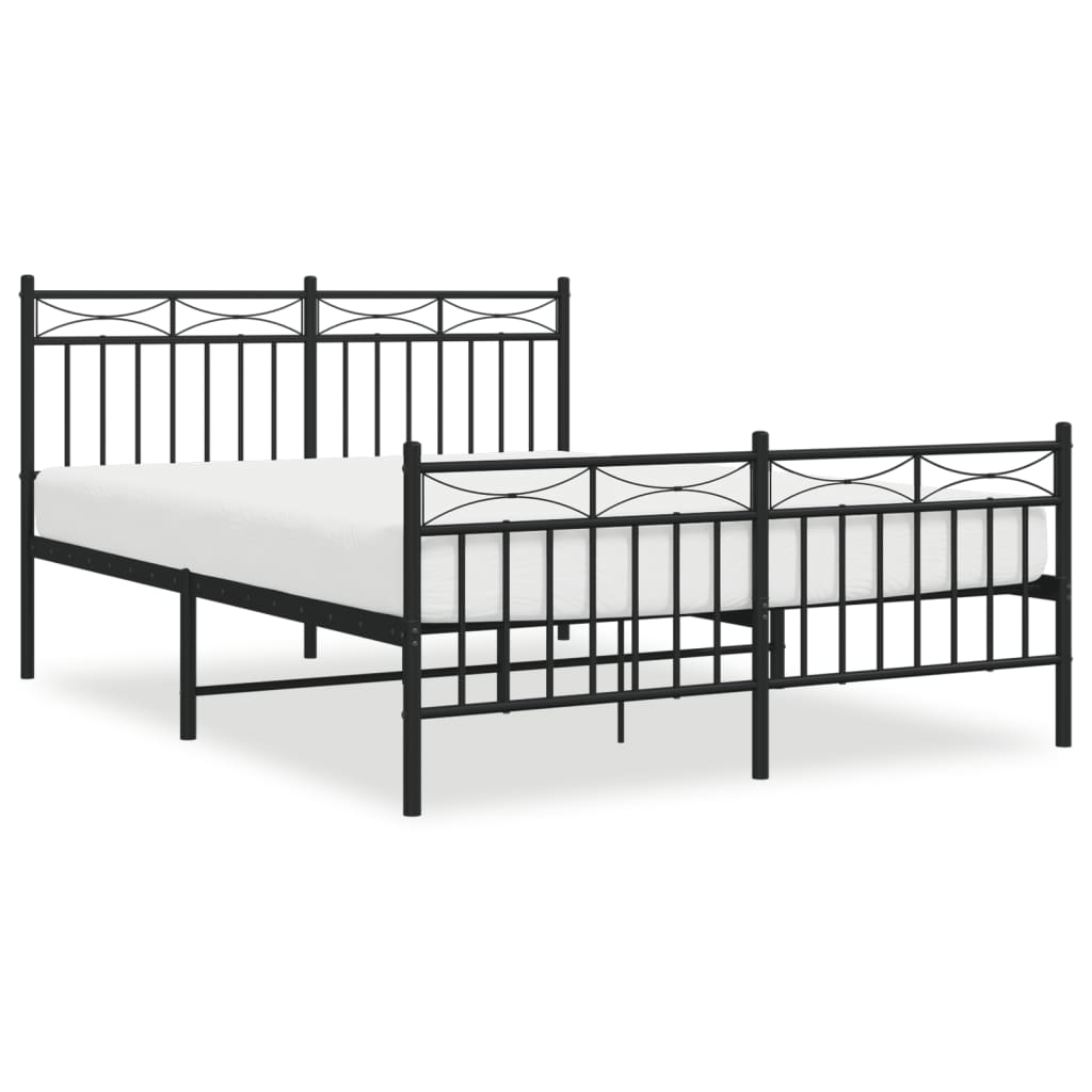 Bedframe Met Hoofd- En Voeteneinde Metaal Zwart 140X190 Cm met hoofdbord & voetbord