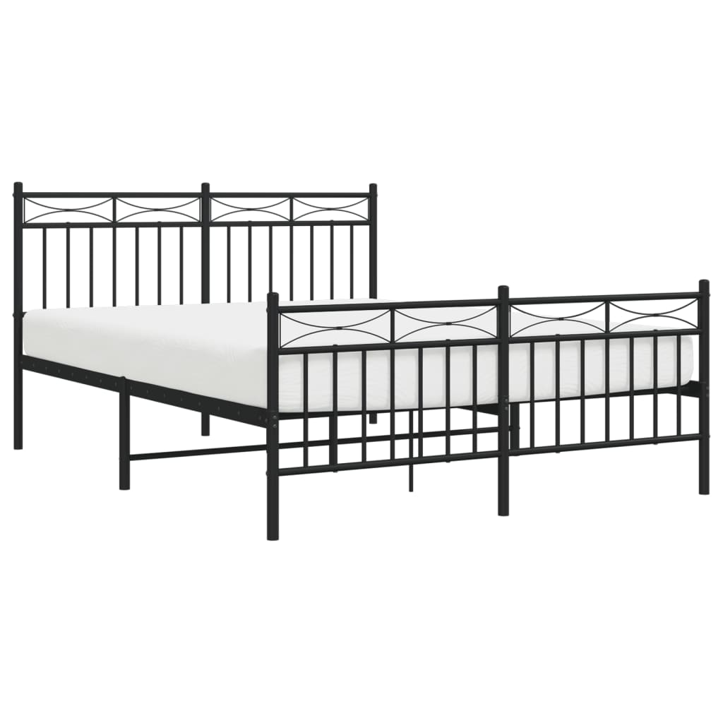 Bedframe Met Hoofd- En Voeteneinde Metaal Zwart 140X190 Cm met hoofdbord & voetbord