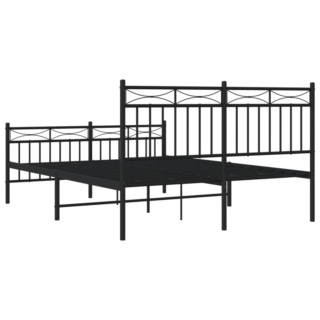 Bedframe Met Hoofd- En Voeteneinde Metaal Zwart 140X190 Cm met hoofdbord & voetbord