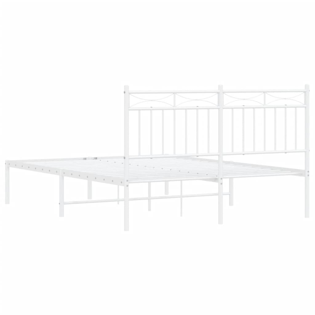 Bedframe Met Hoofdbord Metaal Wit 135X190 Cm