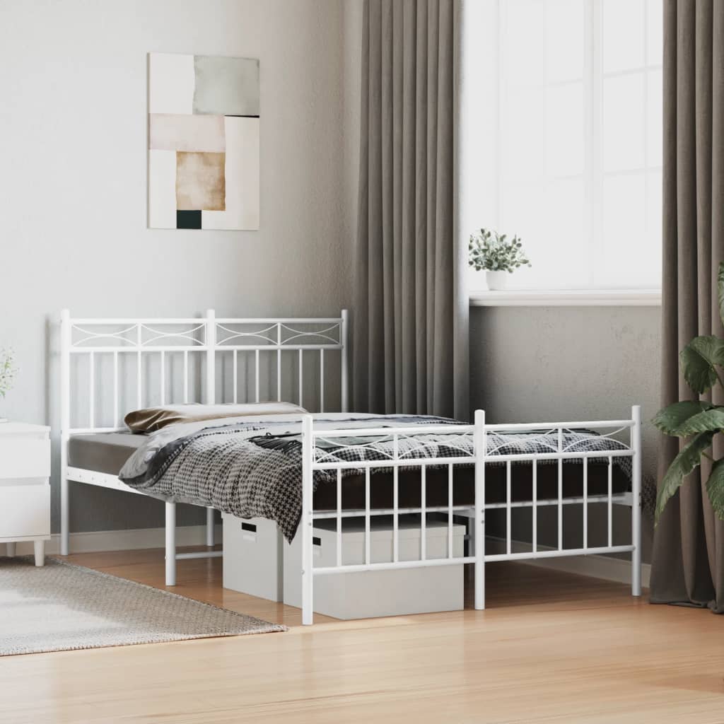 Bedframe Met Hoofd- En Voeteneinde Metaal Wit 120X190 Cm met hoofdbord & voetbord